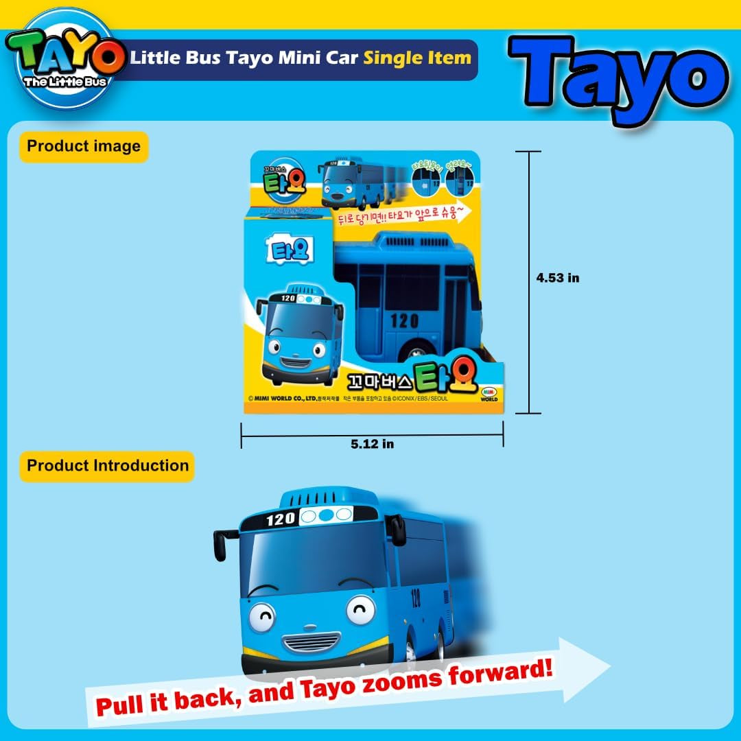 Tayo the Little Bus Tayo - Action Play Car Figure, Christmas and Birthday Gifts for Kids, the Most Popular Children'S Cartoon Characters in Korea