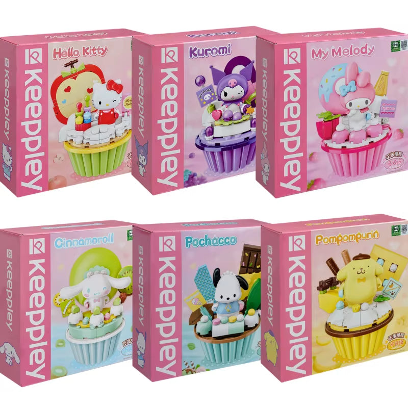 Original Sanrio Anime Cartoon Cake Cup Model DIY Assembled Blocks Figure Hello Kitty Kuromi My Melody Pre-Teaching Puzzle Toys